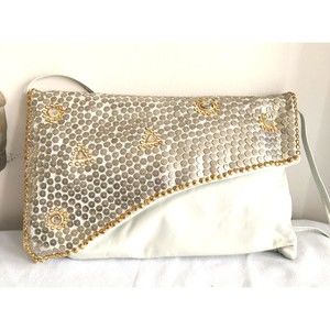VTG Za-Zu Inc Grey Clutch Envelope Bag Genuine Buttery Soft Leather Embellished
